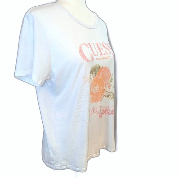 Guess | Eco Organic Cotton Blend White Fruit Graphic Print Easy Tee | Medium - Picture 4 of 12